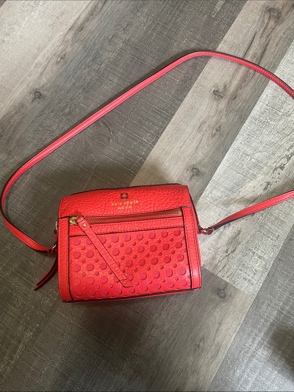 Kate Spade Red Pebbled Leather Dot-Textured Crossbody